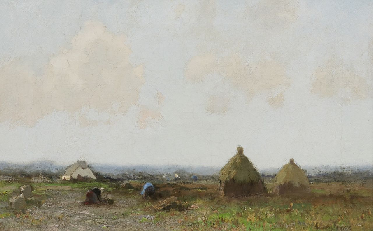 Kuijpers C.  | Cornelis Kuijpers, Landscape with farmers, oil on canvas 28.2 x 43.9 cm, signed l.r.