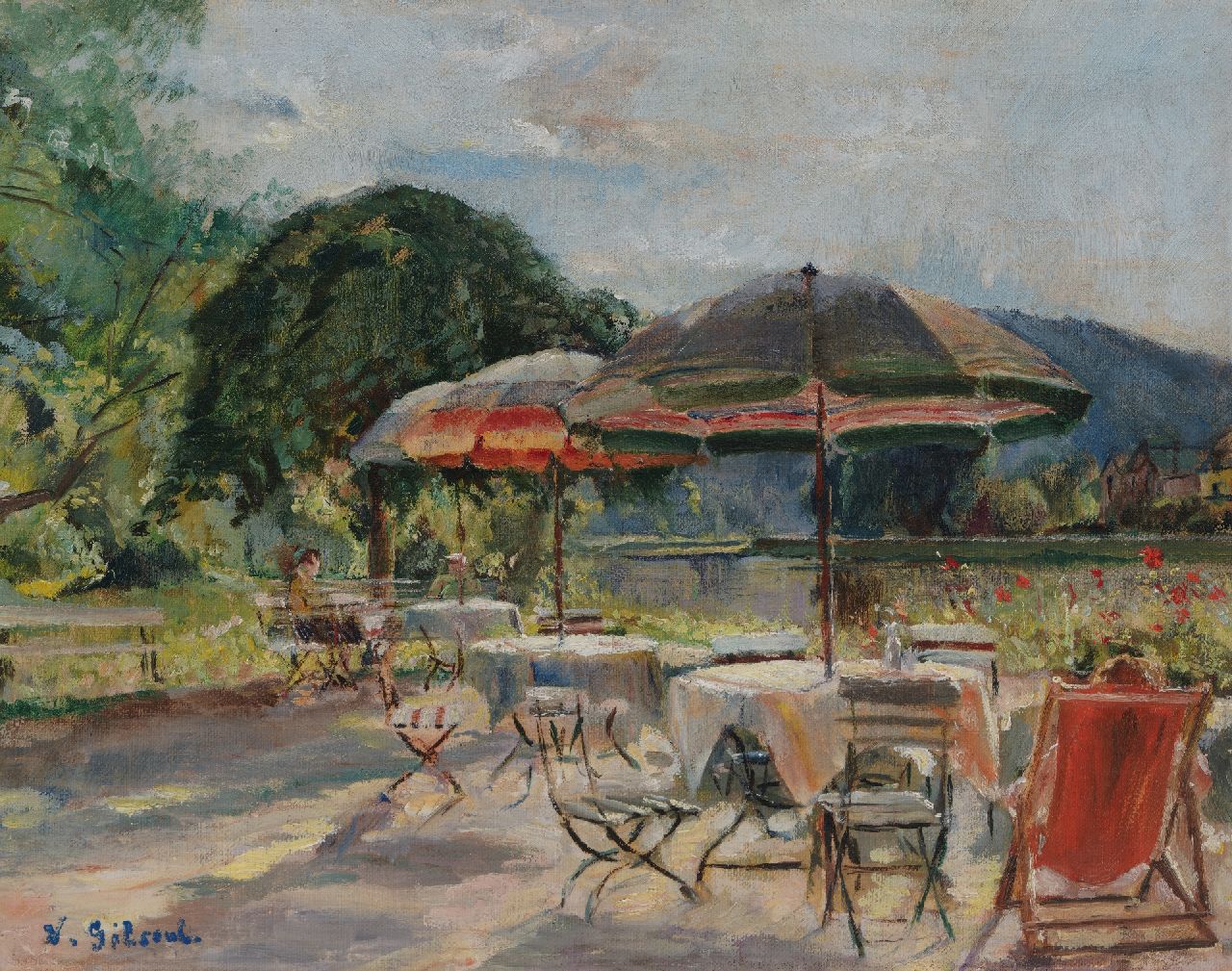 Victor Gilsoul | Terrace on the water, oil on canvas, 32.0 x 40.1 cm, signed l.l.