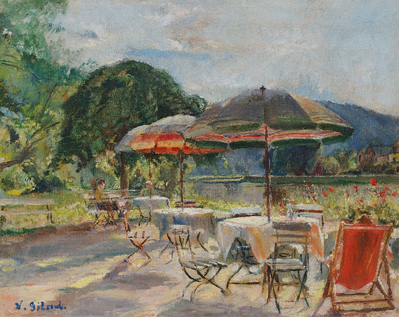 Gilsoul V.O.  | 'Victor' Olivier Gilsoul | Paintings offered for sale | Terrace on the water, oil on canvas 32.1 x 40.1 cm, signed l.l.