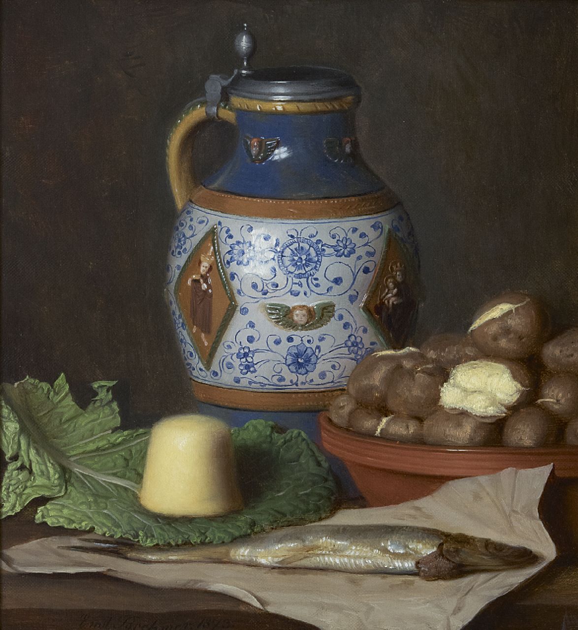 Emil Brehmer | A kitchen still life, oil on canvas, 31.0 x 28.4 cm, signed l.l. and dated 1873