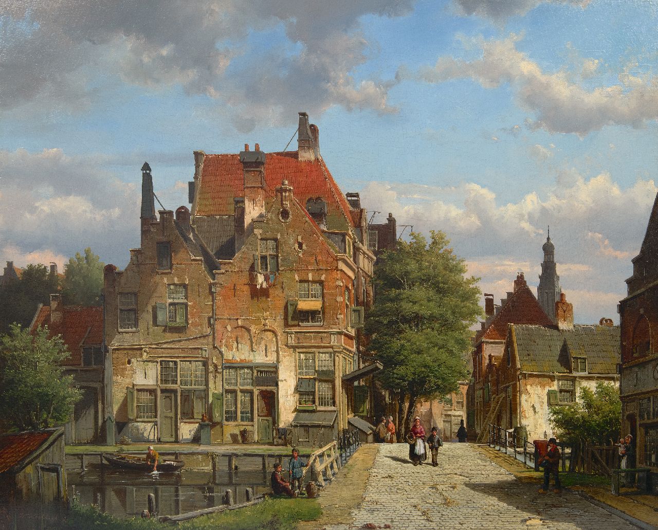 Koekkoek W.  | Willem Koekkoek, View of a Dutch street with a bridge over a canal, oil on canvas 67.4 x 82.3 cm, signed l.l. and dated '66