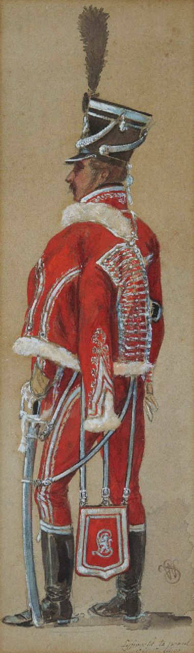 Staring W.C.  | Willem Constantijn Staring, Standing Hussar, watercolour and gouache on paper 44.0 x 13.0 cm, signed l.r. with monogram