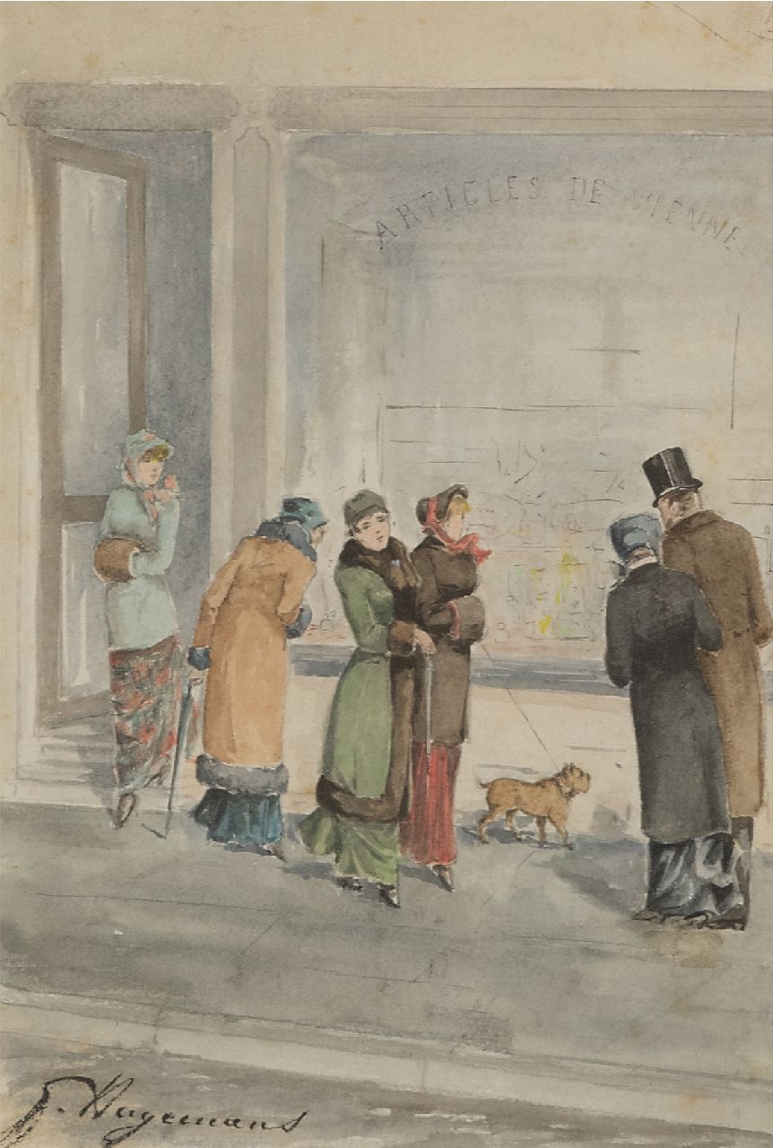 Germaine Hagemans | Window shopping, watercolour on paper, 25.0 x 18.0 cm, signed l.l.
