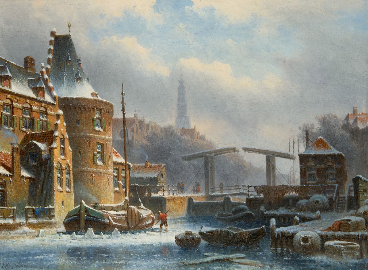 Hilverdink E.A.  | Eduard Alexander Hilverdink, Amsterdam canal in winter, oil on panel 23.2 x 31.5 cm, signed l.l. and dated '69