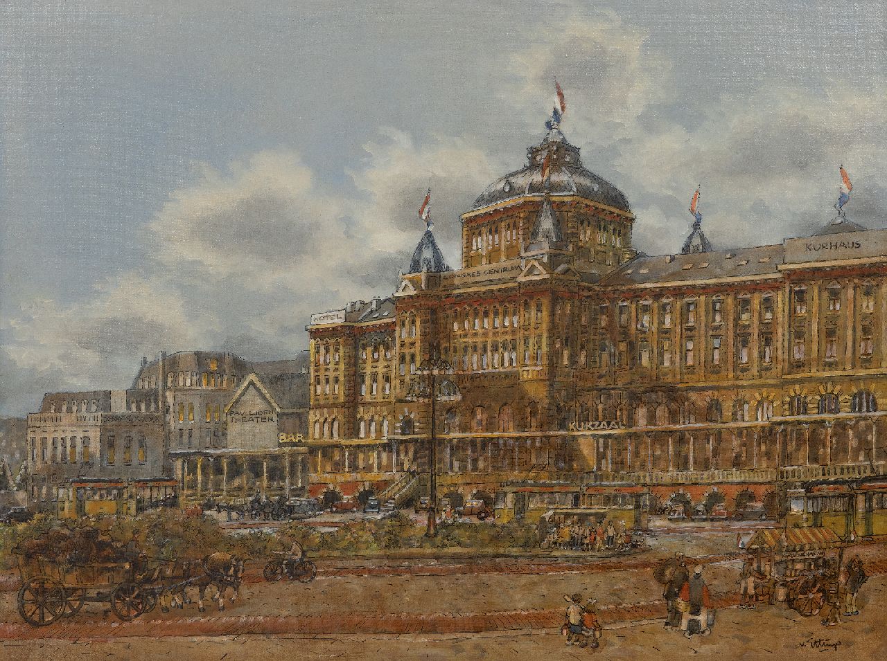 Carel van Ettinger | The Kurhaus in Scheveningen, oil on board, 60.2 x 80.1 cm, signed l.r. and dated on the reverse 'Scheveningen augustus' 1976