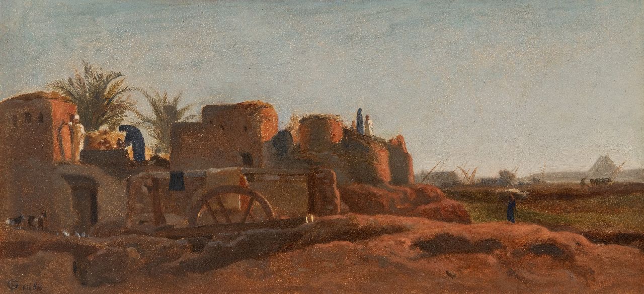Frederick Goodall | Village on the Nile, paper on canvas, 17.9 x 38.2 cm, signed with monogram and dated 1858, without frame