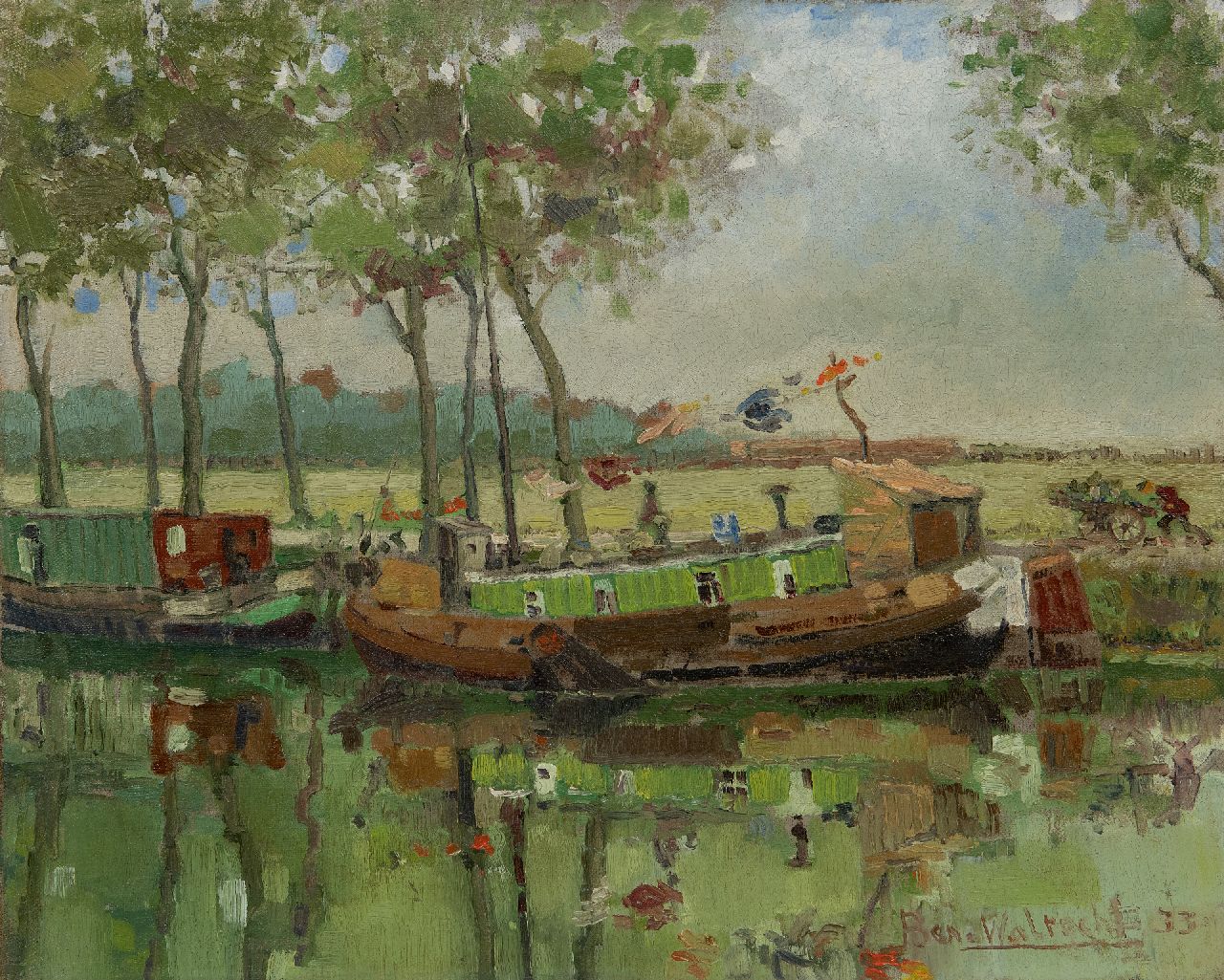 Walrecht B.H.D.  | Bernardus Hermannus David 'Ben' Walrecht, At Oldehove, oil on canvas laid down on panel 40.4 x 50.0 cm, signed l.r. and dated '33
