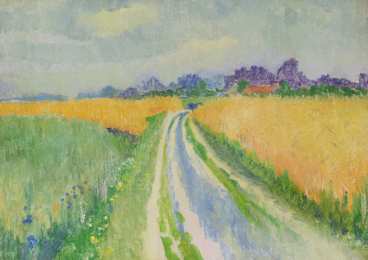 Siep van den Berg | Country road between wheat fields, Zuidlaren, oil on canvas, 50.2 x 70.3 cm, signed l.r. and dated '44