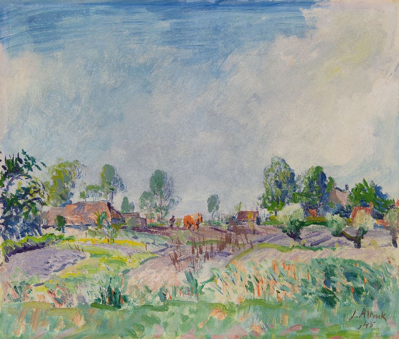 Altink J.  | Jan Altink, A view of the village Essen, Groningen, oil on canvas 51.9 x 60.8 cm, signed l.r. and dated '45