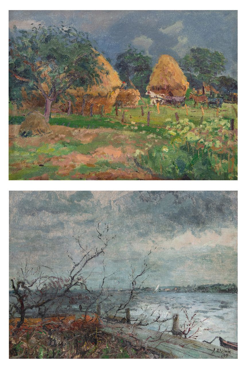 Altink J.  | Jan Altink | Paintings offered for sale |  Field with hay shards ca 1928: on the reverse: Storm on the Paterswoldse lake ('45), oil on canvas 60.0 x 80.2 cm, signed on the reverse and painted ca. 1928