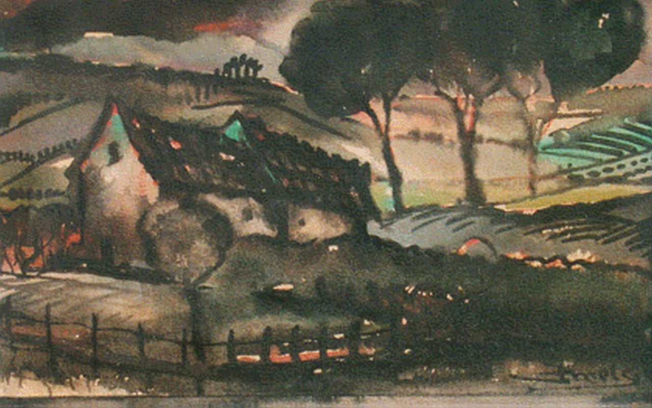 Mels J.W.A.A.M.  | Jacobus Wilhelmus Aloijsius Adrianus Maria Mels, Landscape, watercolour on paper 9.5 x 19.5 cm, signed l.l.