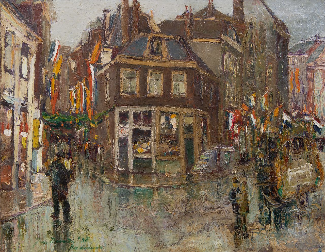 Deventer J. van | Johannes 'John' van Deventer | Paintings offered for sale | Feast in Reguliersdwarrstraat, Amsterdam, oil on canvas 55.7 x 70.3 cm, signed l.l. and dated '38