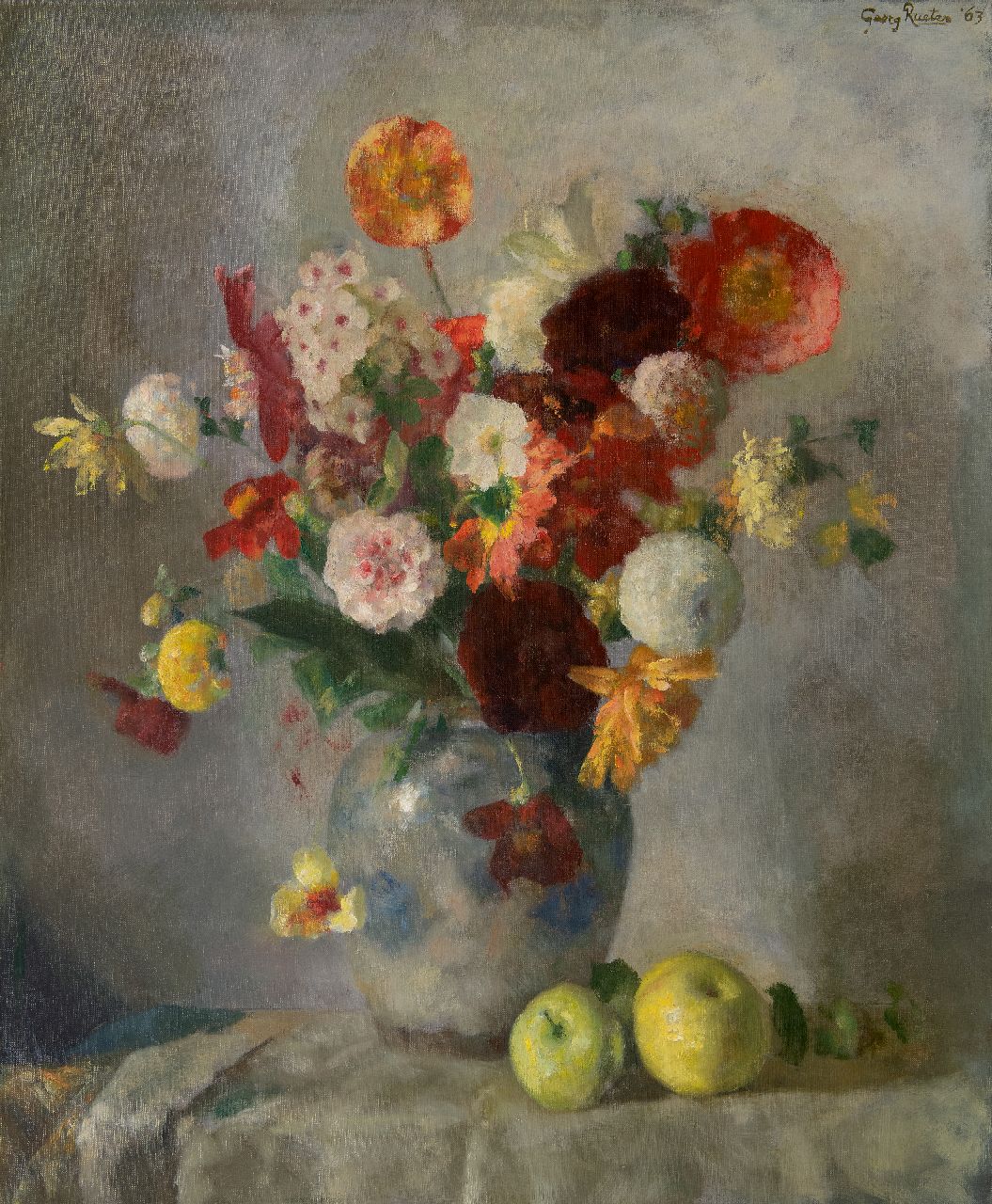 Rueter W.C.G.  | Wilhelm Christian 'Georg' Rueter | Paintings offered for sale | Flower still life, oil on canvas 74.2 x 61.3 cm, signed u.r. and dated '63
