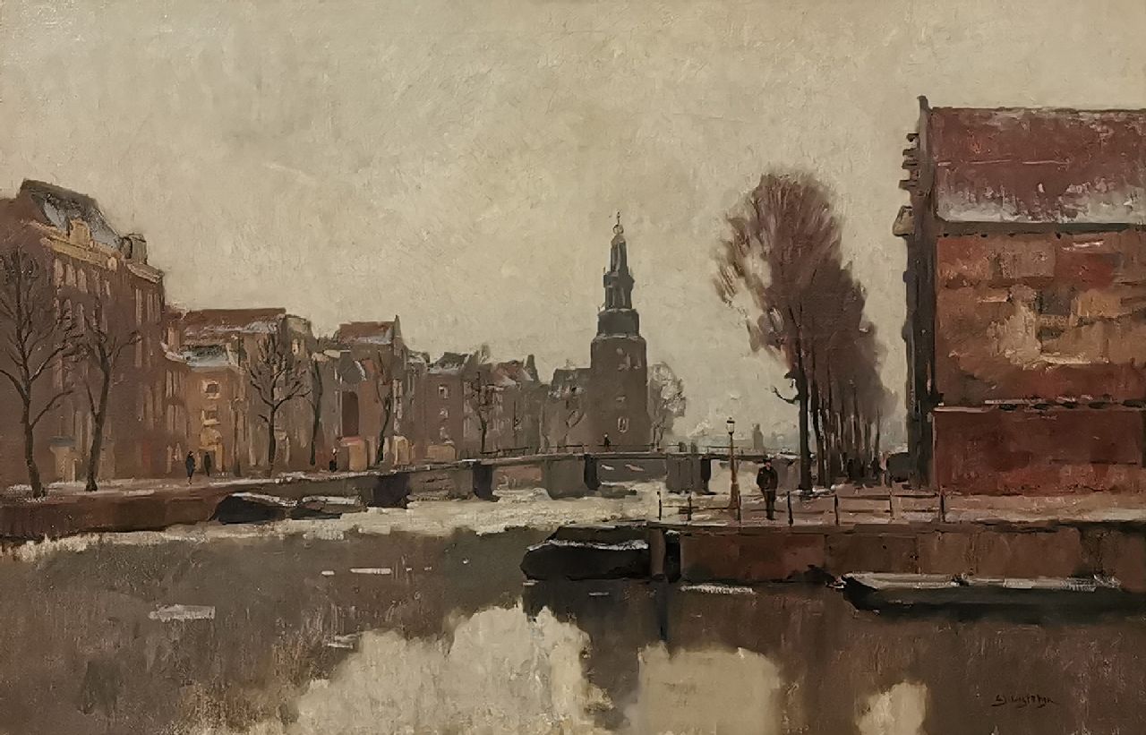 Ligtelijn E.J.  | Evert Jan Ligtelijn, The Oude Schans in Amsterdam, in the winter, oil on canvas 71.5 x 108.4 cm, signed l.r.