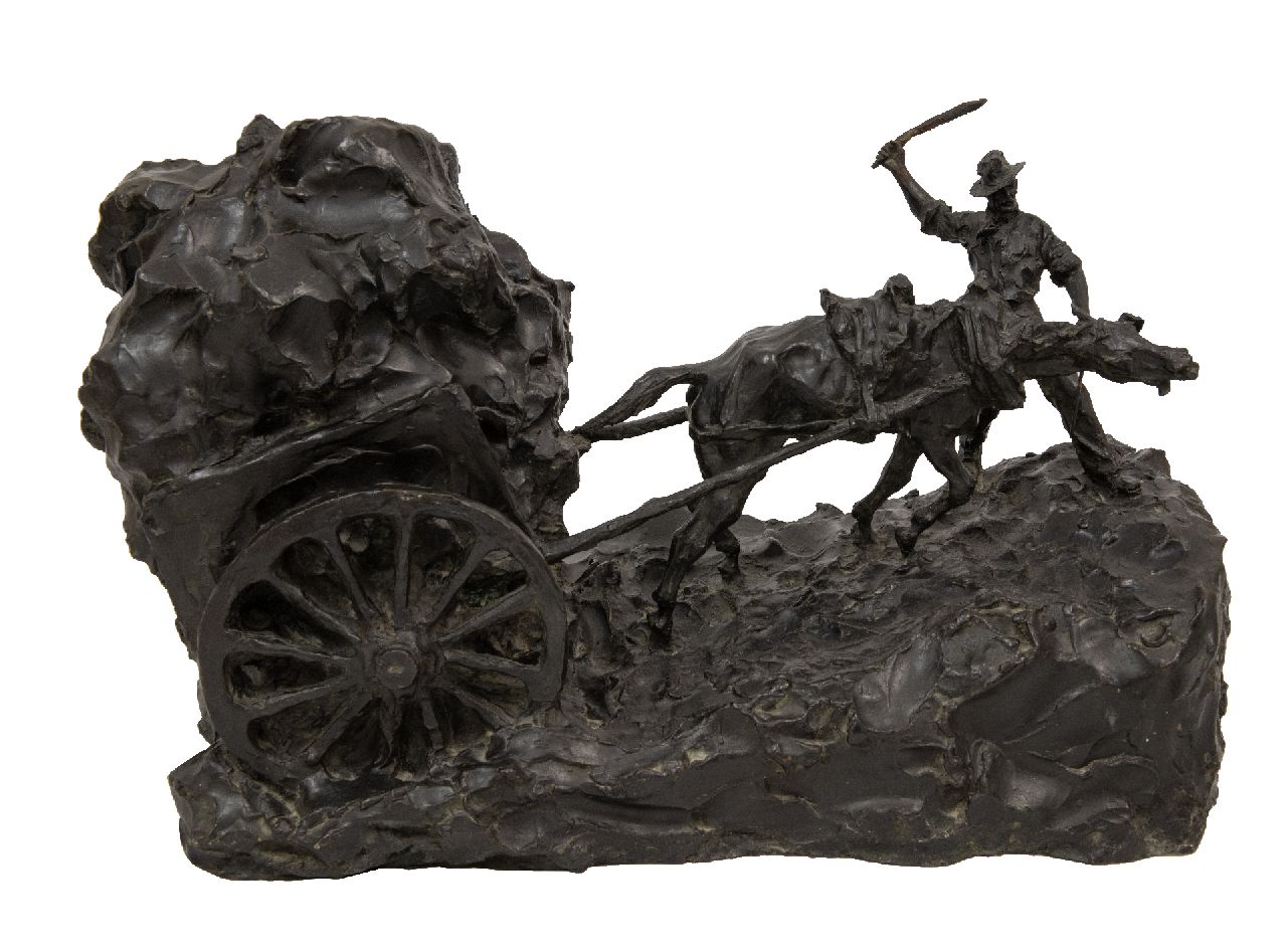 Troubetzkoy P.  | Pavel 'Paul' Petrovich Troubetzkoy | Sculptures and objects offered for sale | Horse pulling a full wagon, bronze 38.0 x 64.0 cm, signed on the base and dated 1927