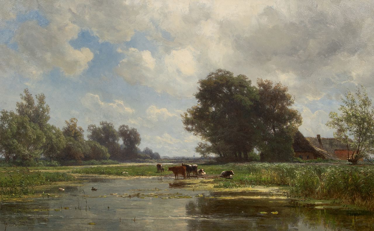 Borselen J.W. van | Jan Willem van Borselen | Paintings offered for sale | Cows at a river, oil on canvas 66.2 x 106.6 cm, signed l.l.