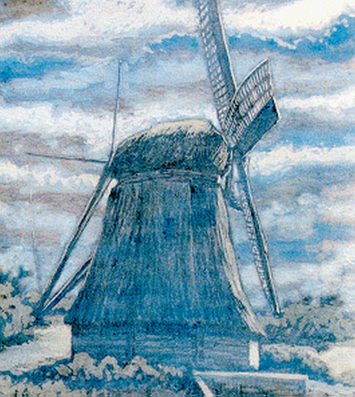 Schoonhoven van Beurden A.F.W.E. van | Alexander Franciscus Willem Emile 'Willy' van Schoonhoven van Beurden, A windmill by moonlight, gouache on board 72.3 x 58.9 cm, signed l.l.