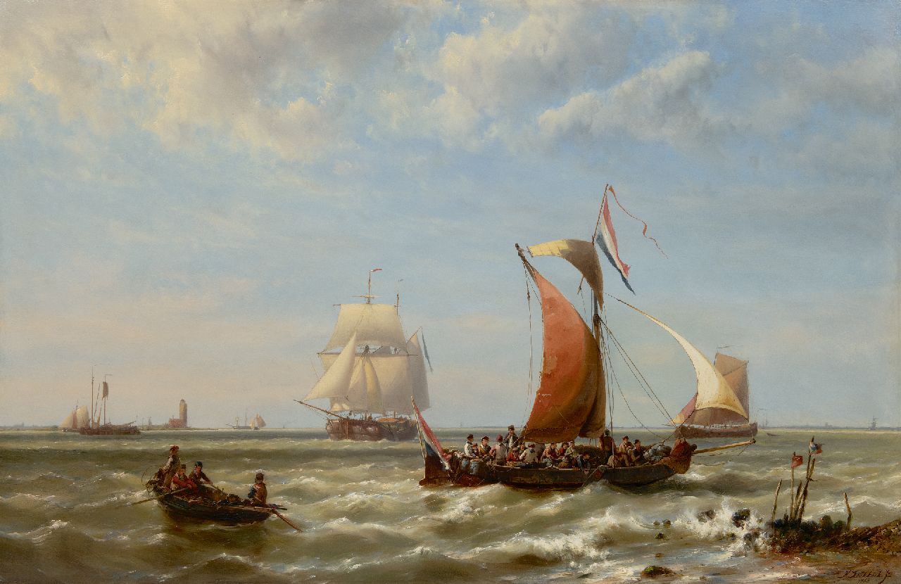 Koekkoek jr. H.  | Hermanus Koekkoek jr. | Paintings offered for sale | Shipping off the coast, oil on panel 78.4 x 120.3 cm, signed l.r. and dated 1868