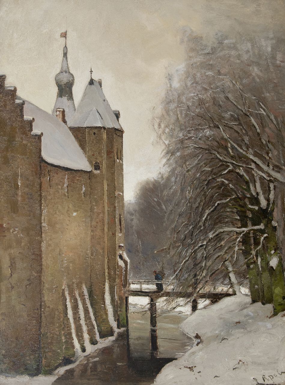 Apol L.F.H.  | Lodewijk Franciscus Hendrik 'Louis' Apol | Paintings offered for sale | The castle of Doorwerth in winter, oil on canvas 108.2 x 81.2 cm, signed l.r.