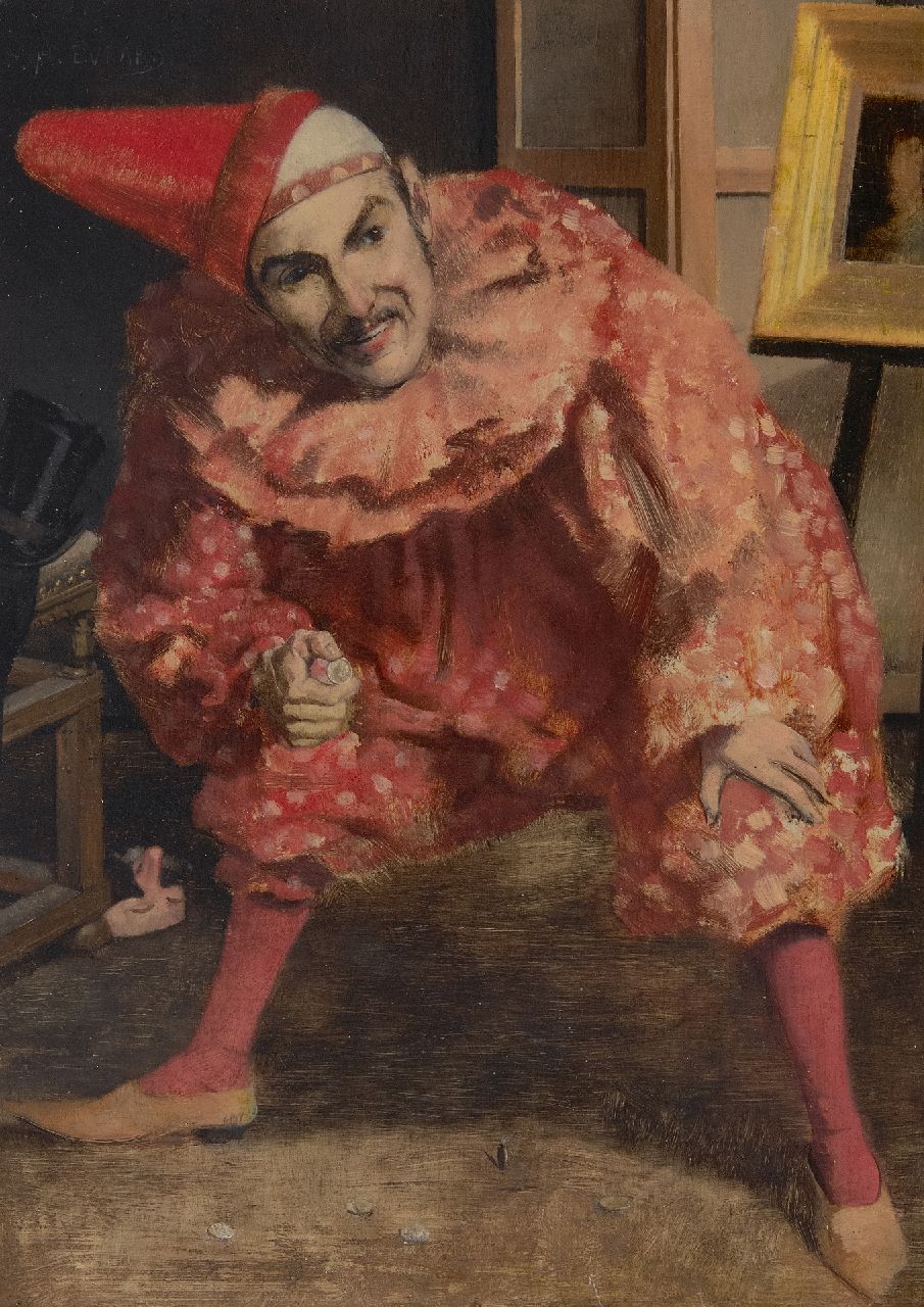 Henri Evrard | Pierrot, oil on panel, 35.8 x 26.2 cm, signed u.l. and dated '85