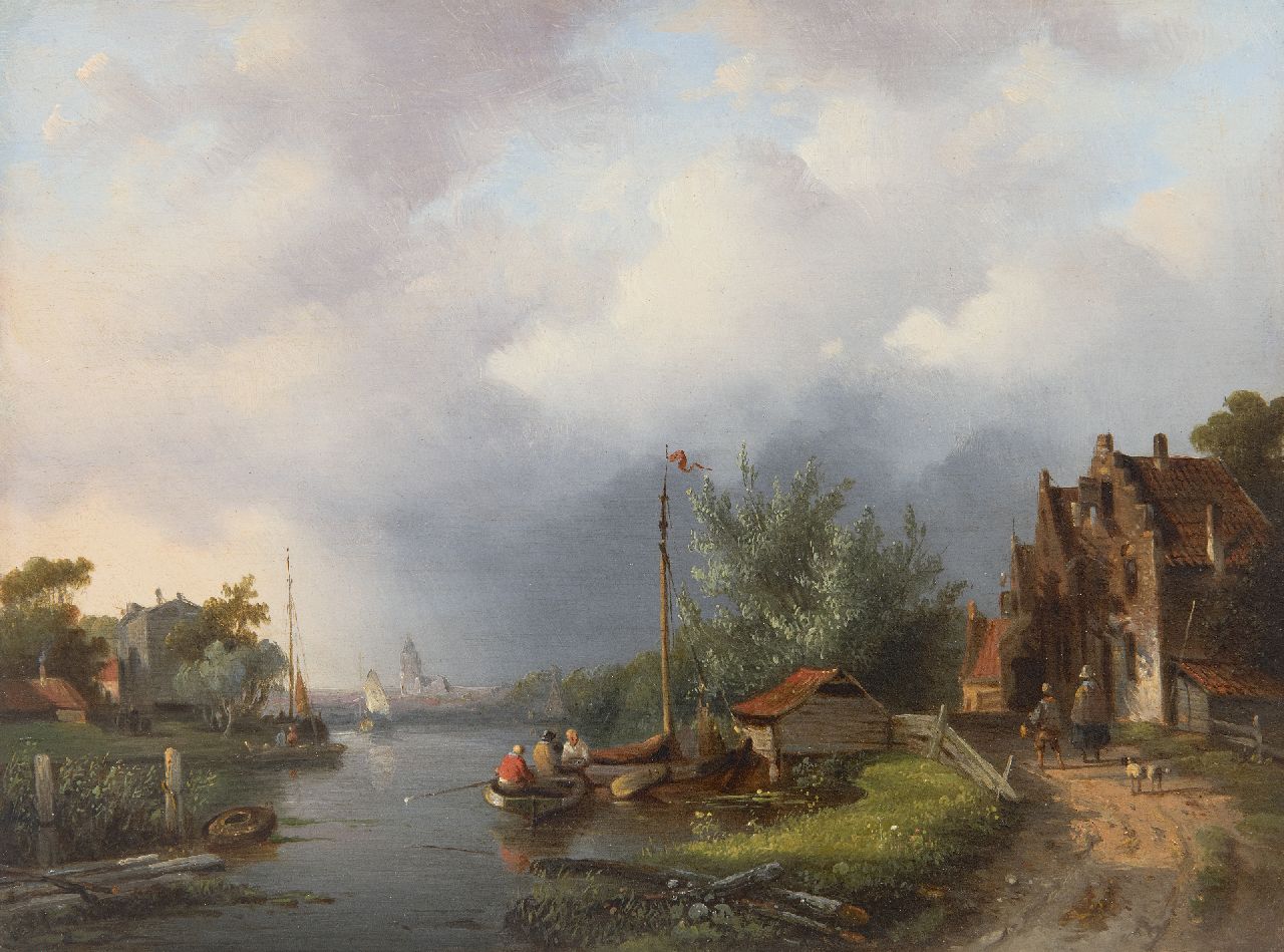 Stok J. van der | Jacobus van der Stok | Paintings offered for sale | Summer village on a river, oil on panel 21.1 x 28.1 cm