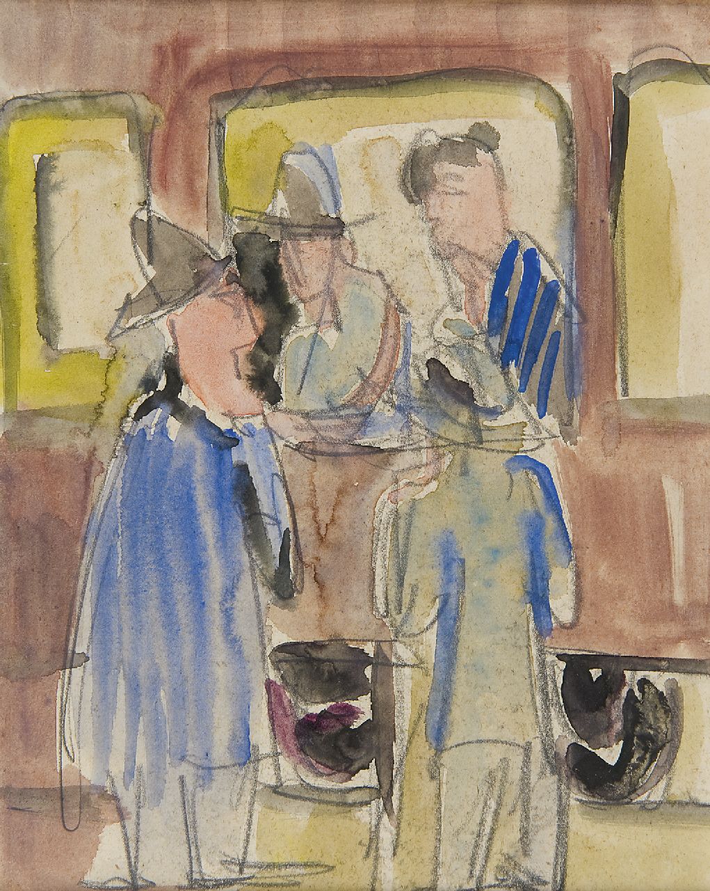Kirchner E.L.  | Ernst Ludwig Kirchner, A farewell on the station, pencil and watercolour on paper 20.8 x 16.6 cm