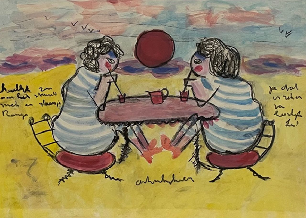 Heyboer A.  | Anton Heyboer | Watercolours and drawings offered for sale | Two women on the beach, crayon and watercolour on paper 29.0 x 38.5 cm, signed l.c.