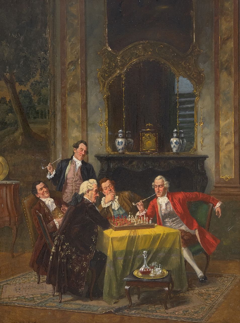 Albert Franke | An exciting game of chess, oil on panel, 40.1 x 29.6 cm, signed l.l.