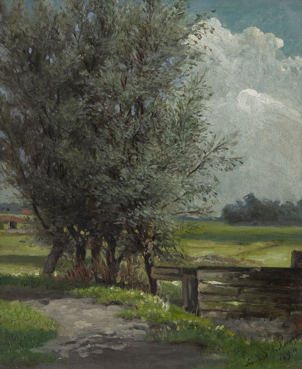 Springer L.A.  | Leonard Antony Springer, The Godshuispolder at the Baarsjes behind the Overtoomscheweg, Amsterdam, oil on painter's board 39.0 x 31.9 cm, signed l.r. and dated sept 1886