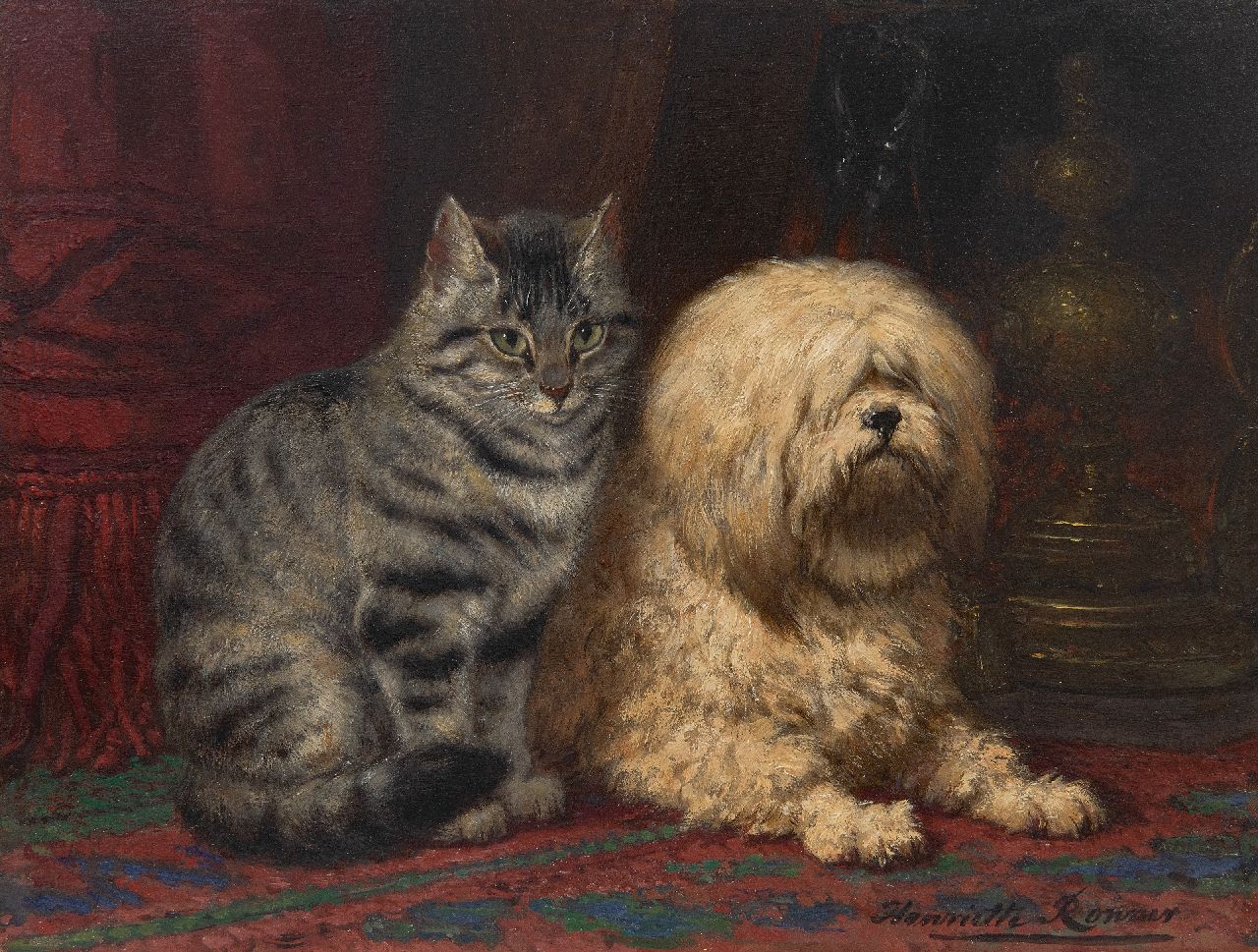 Ronner-Knip H.  | Henriette Ronner-Knip | Paintings offered for sale | Two friends, oil on panel 24.3 x 31.9 cm, signed l.r.