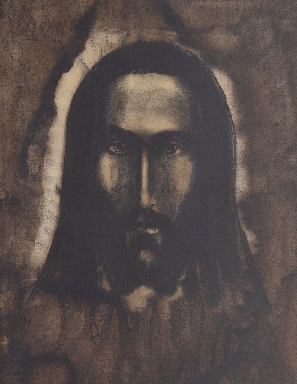 Schelfhout L.  | Lodewijk Schelfhout | Watercolours and drawings offered for sale | Tête de Christ, Indian ink, chalk and watercolour on paper 50.0 x 39.8 cm, signed l.r. and dated 1912