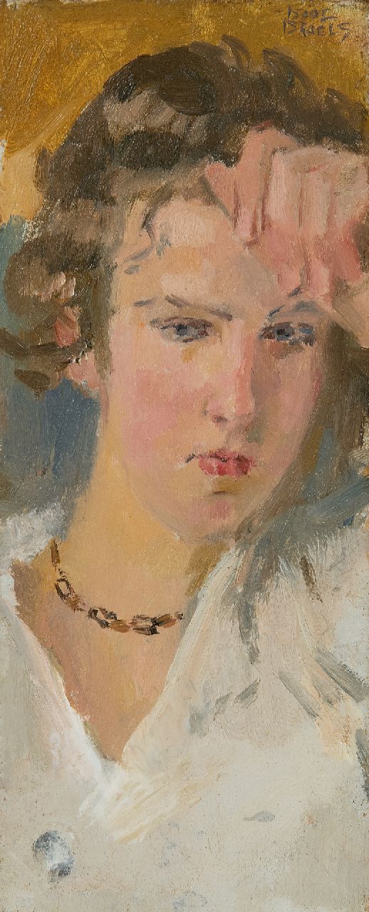 Israels I.L.  | 'Isaac' Lazarus Israels, Portrait of a young woman, oil on panel 23.0 x 9.5 cm, signed u.r. and painted ca. 1910-1915