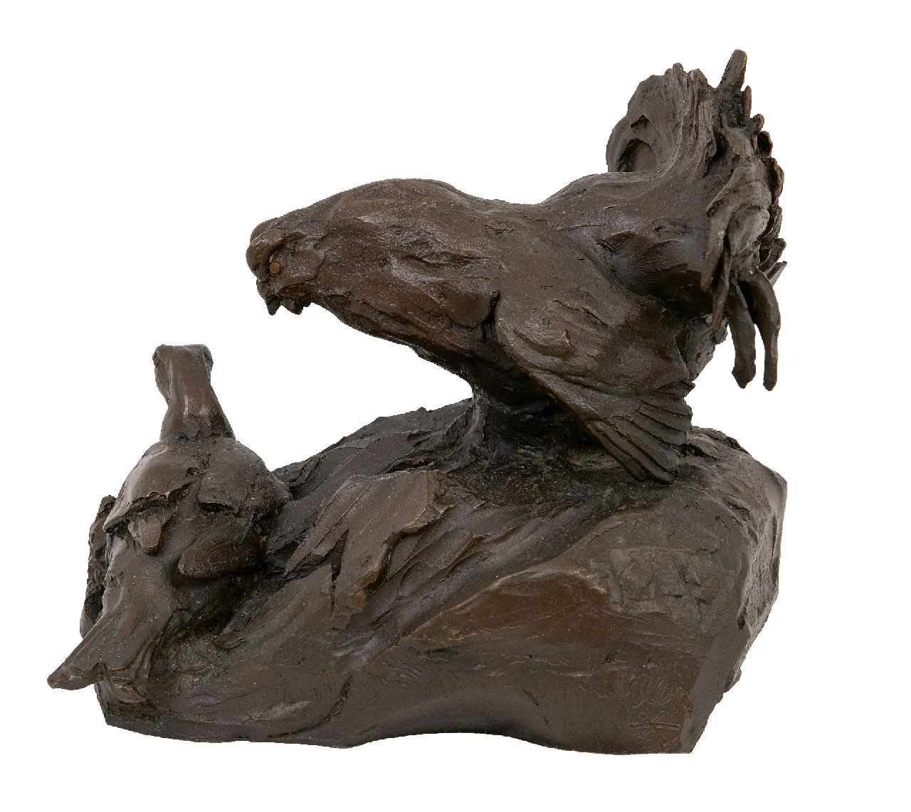 Poortvliet R.  | Rien Poortvliet, Grouse pair, bronze 19.5 x 22.5 cm