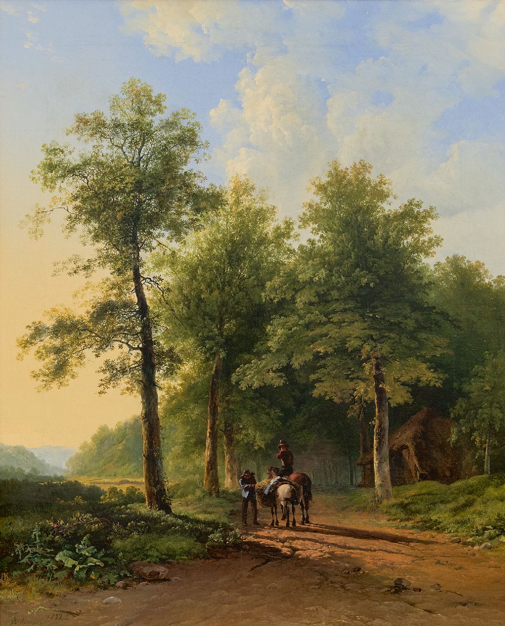 Bodeman W.  | Willem Bodeman | Paintings offered for sale | Landscape with country folk and horses on a late summer day, oil on canvas 67.2 x 54.6 cm, signed l.l. and dated 1832