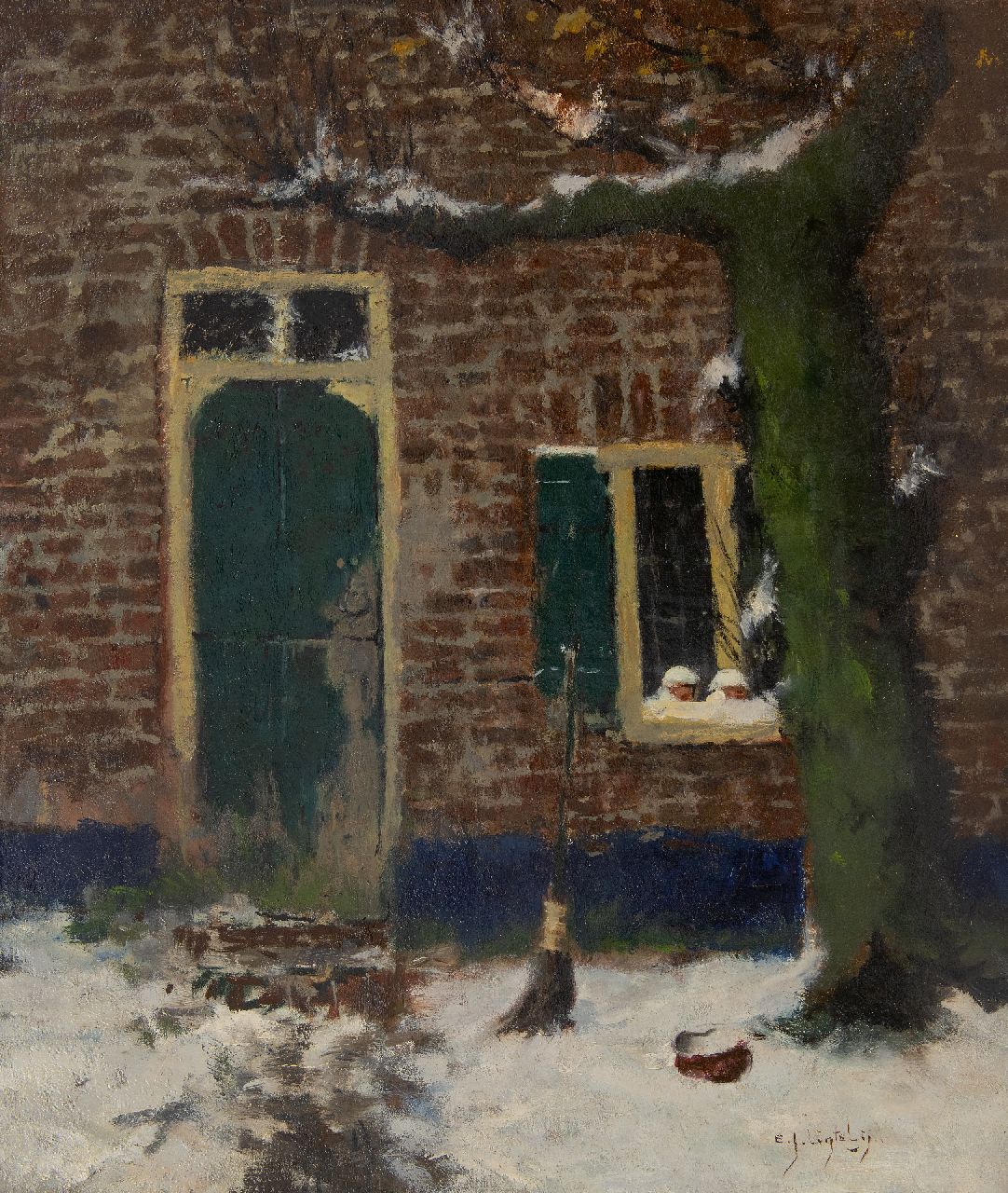 Ligtelijn E.J.  | Evert Jan Ligtelijn | Paintings offered for sale | Backyard of a farm in the snow, oil on canvas 60.3 x 50.3 cm, signed l.r.