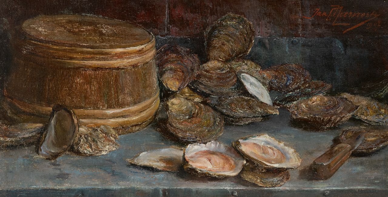 Jan Neervoort | Stilllife with oysters, oil on canvas, 28.3 x 53.8 cm, signed u.r. and dated 1907