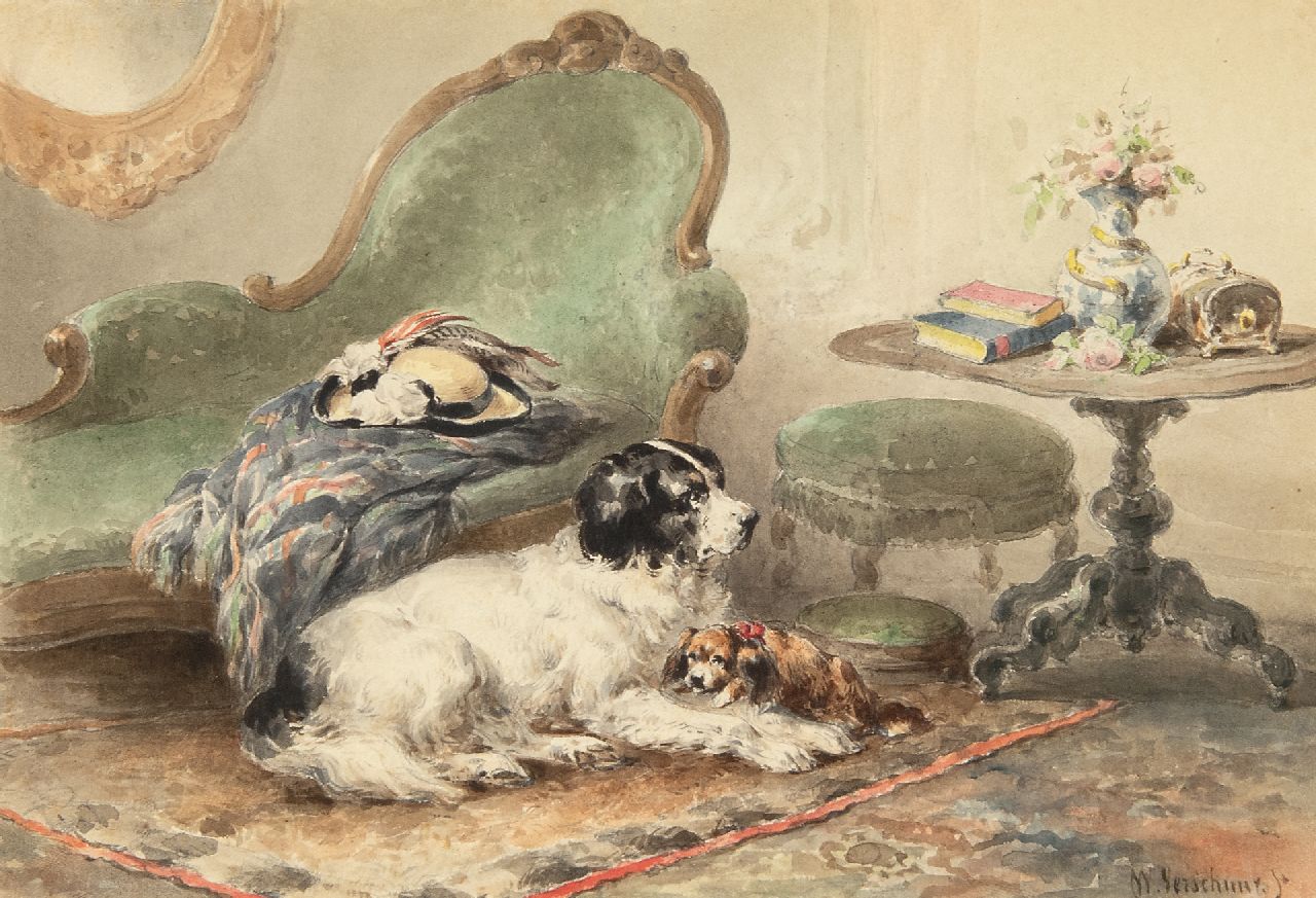 Verschuur W.  | Wouterus Verschuur, Best friends, watercolour on paper 14.2 x 20.7 cm, signed l.r.