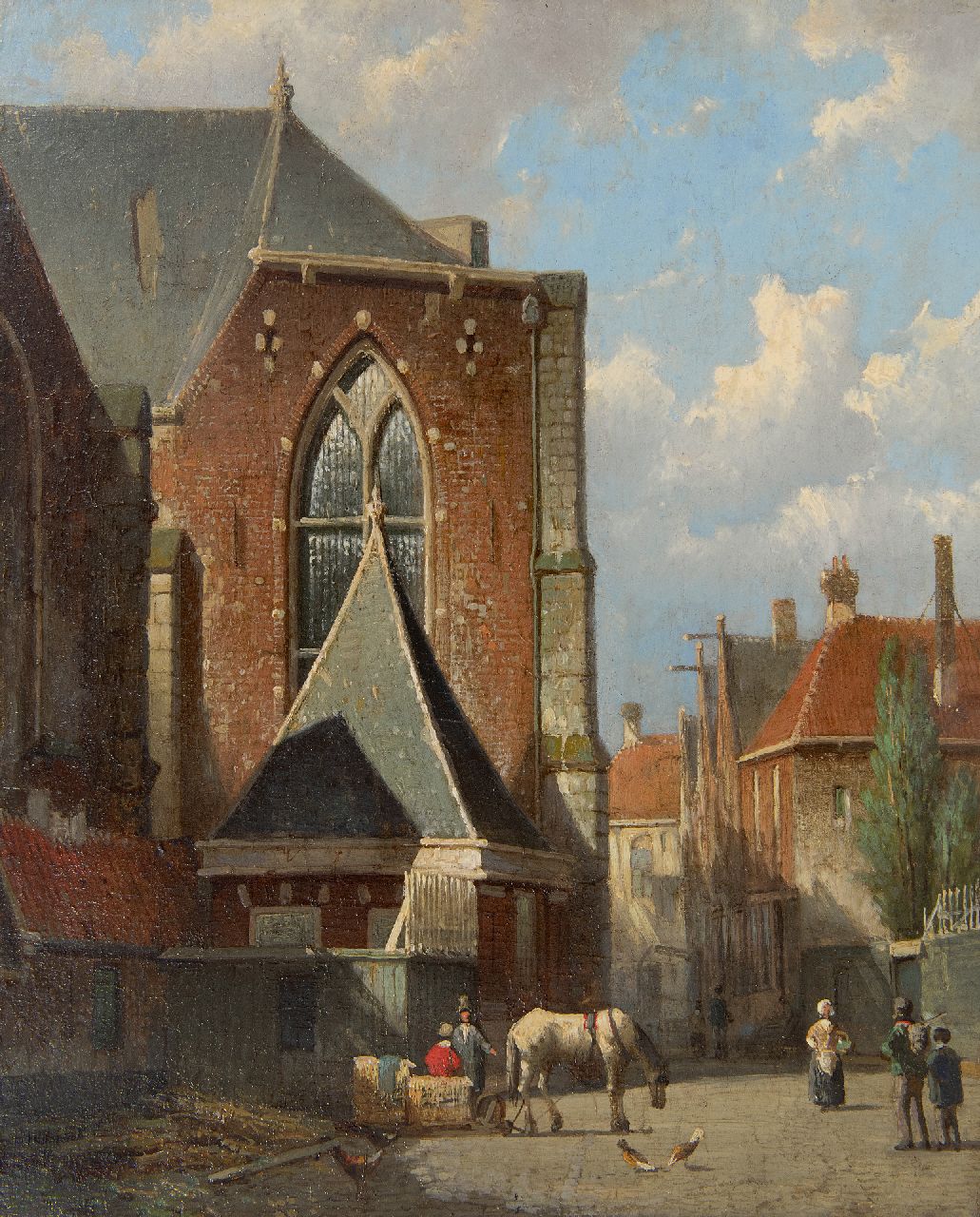 Koekkoek W.  | Willem Koekkoek | Paintings offered for sale | View of the Oude Kerk at the Oudekerksplein, Amsterdam, oil on panel 35.4 x 29.0 cm, painted ca. 1860-1862