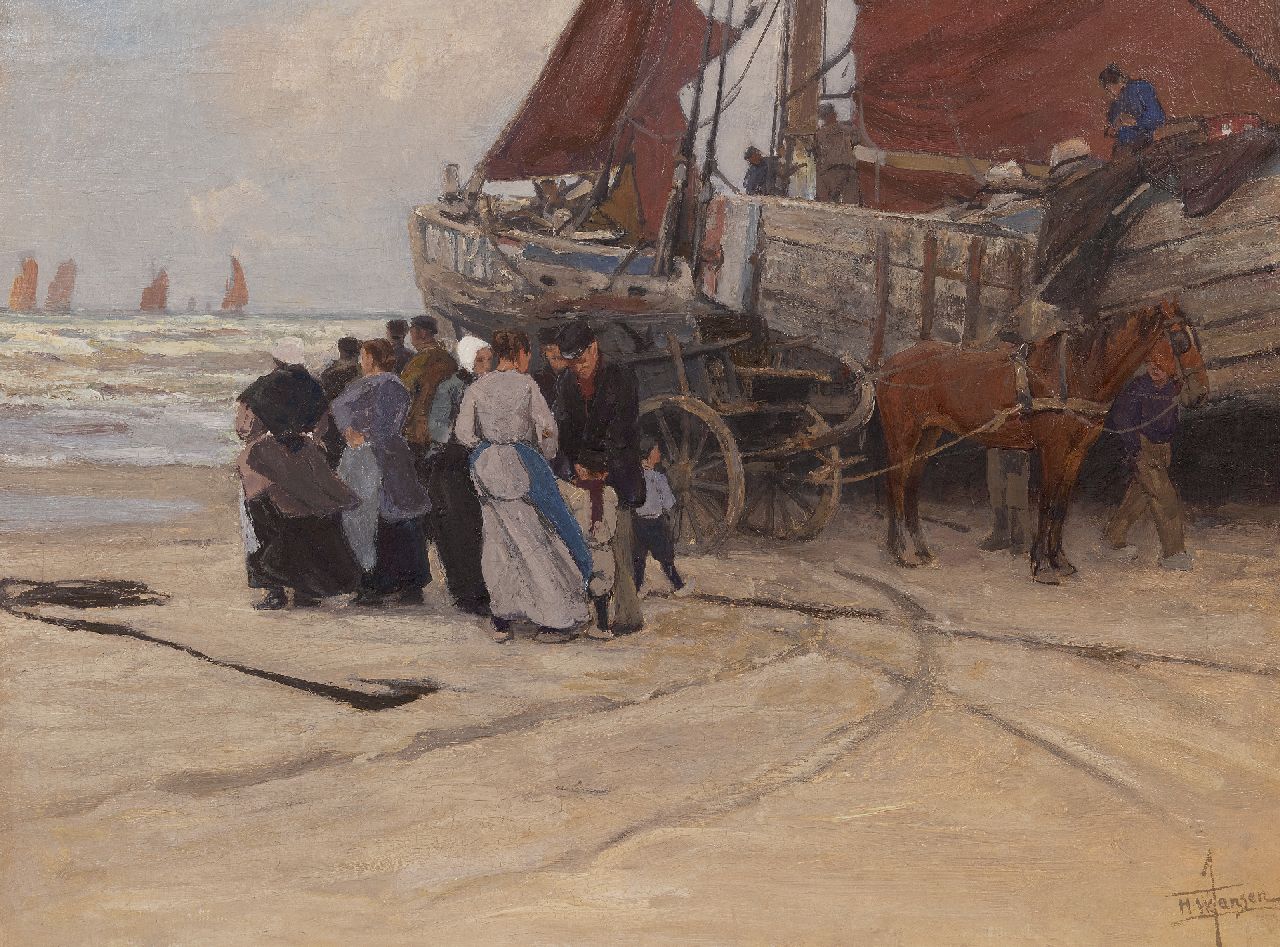 Jansen H.W.  | Hendrik Willebrord Jansen | Paintings offered for sale | The departure of the fishermen, Katwijk, oil on canvas 62.0 x 83.0 cm, signed l.r.