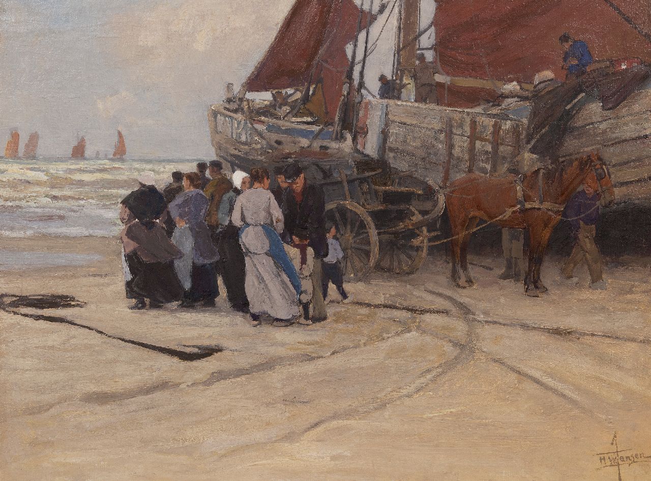 Jansen H.W.  | Hendrik Willebrord Jansen | Paintings offered for sale | The departure of the fishermen, Katwijk, oil on canvas 62.0 x 83.0 cm, signed l.r.