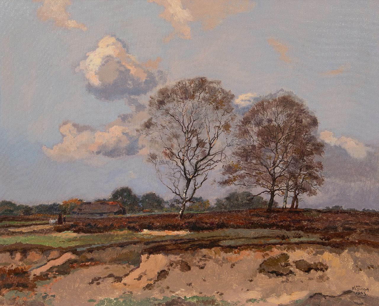 Elsinga J.  | Johannes 'Joh' Elsinga | Paintings offered for sale | Veluwe landscape near Ede, Nieuw Reemst., oil on canvas 46.4 x 56.3 cm, signed l.r. and dated 1943