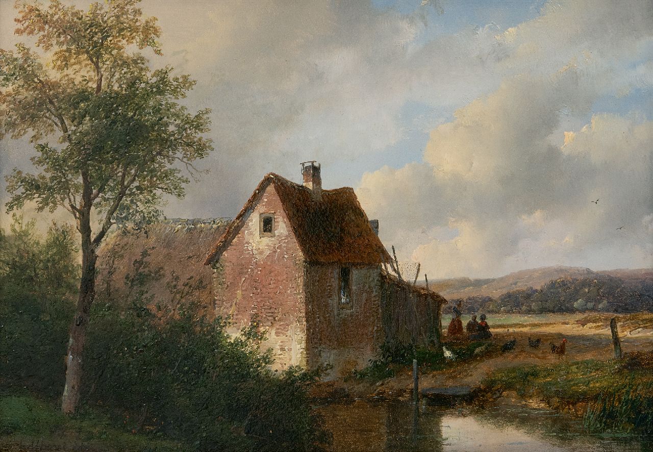 Schelfhout A.  | Andreas Schelfhout, Landscape with a farm, oil on panel 20.5 x 28.5 cm, signed l.l. and dated 1866