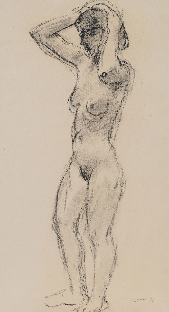 Dijkstra J.  | Johannes 'Johan' Dijkstra | Watercolours and drawings offered for sale | Female nude, chalk on paper 51.3 x 31.1 cm, signed l.r.