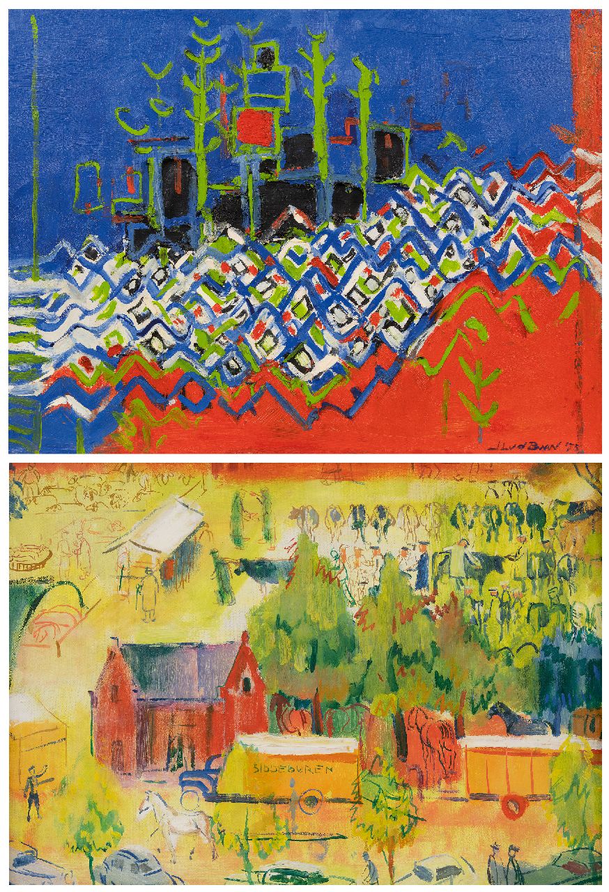 Baan J.L. van der | 'Jan' Lucas van der Baan | Paintings offered for sale | Landscape Norway; on the reverse: Market in Siddeburen, oil on canvas 60.2 x 79.9 cm, signed l.r. and dated '73