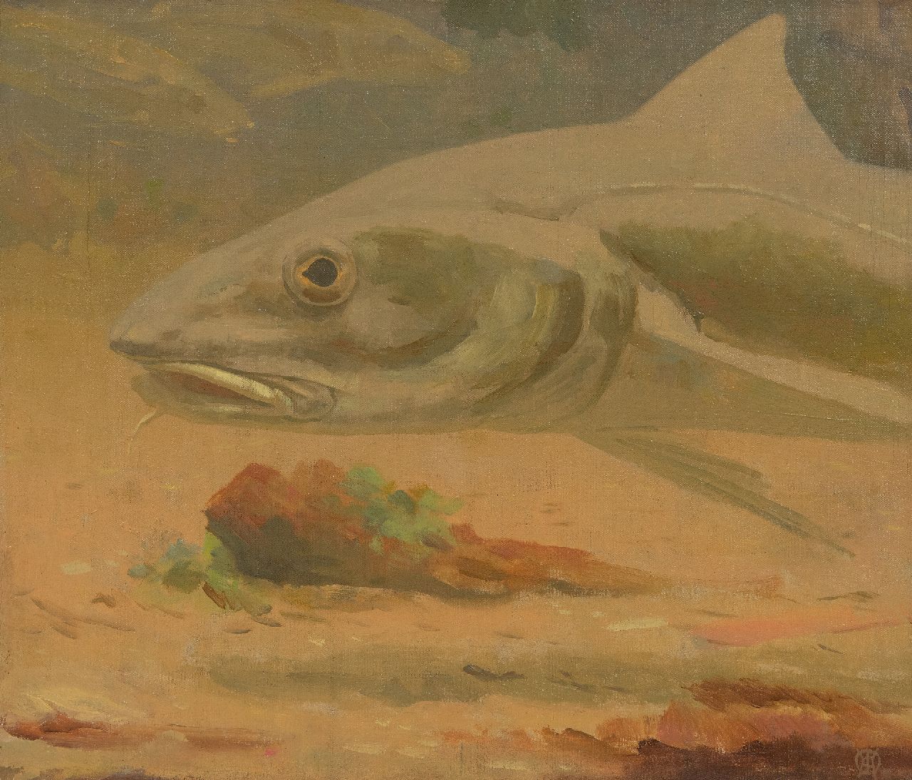 Dijsselhof G.W.  | Gerrit Willem Dijsselhof | Paintings offered for sale | Pike, oil on canvas 34.5 x 40.2 cm, signed l.r. with Monogram and without frame