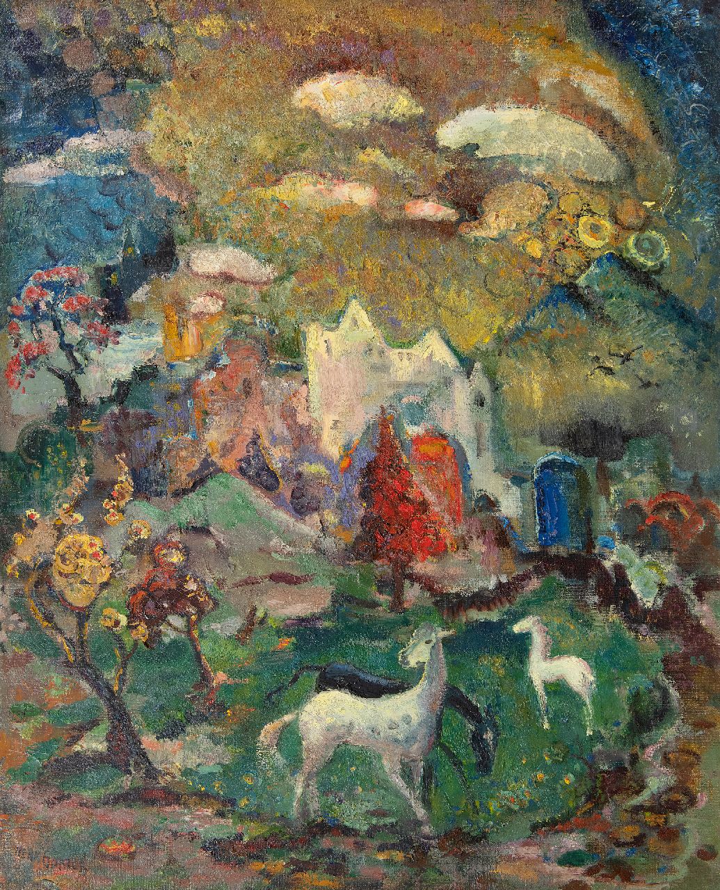 Gorter H.P.  | Hendrik Petrus 'Henk' Gorter, Dream landscape with horses, oil on canvas 79.5 x 64.4 cm, signed l.l.