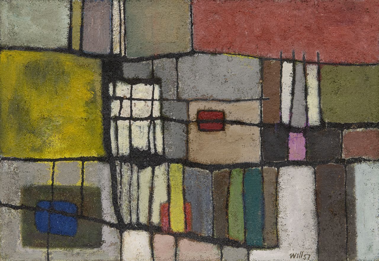 Leewens W.J.  | Willibrordus Joseph 'Will' Leewens, Stray blocks, oil on board 46.8 x 67.3 cm, signed l.r. and dated '57