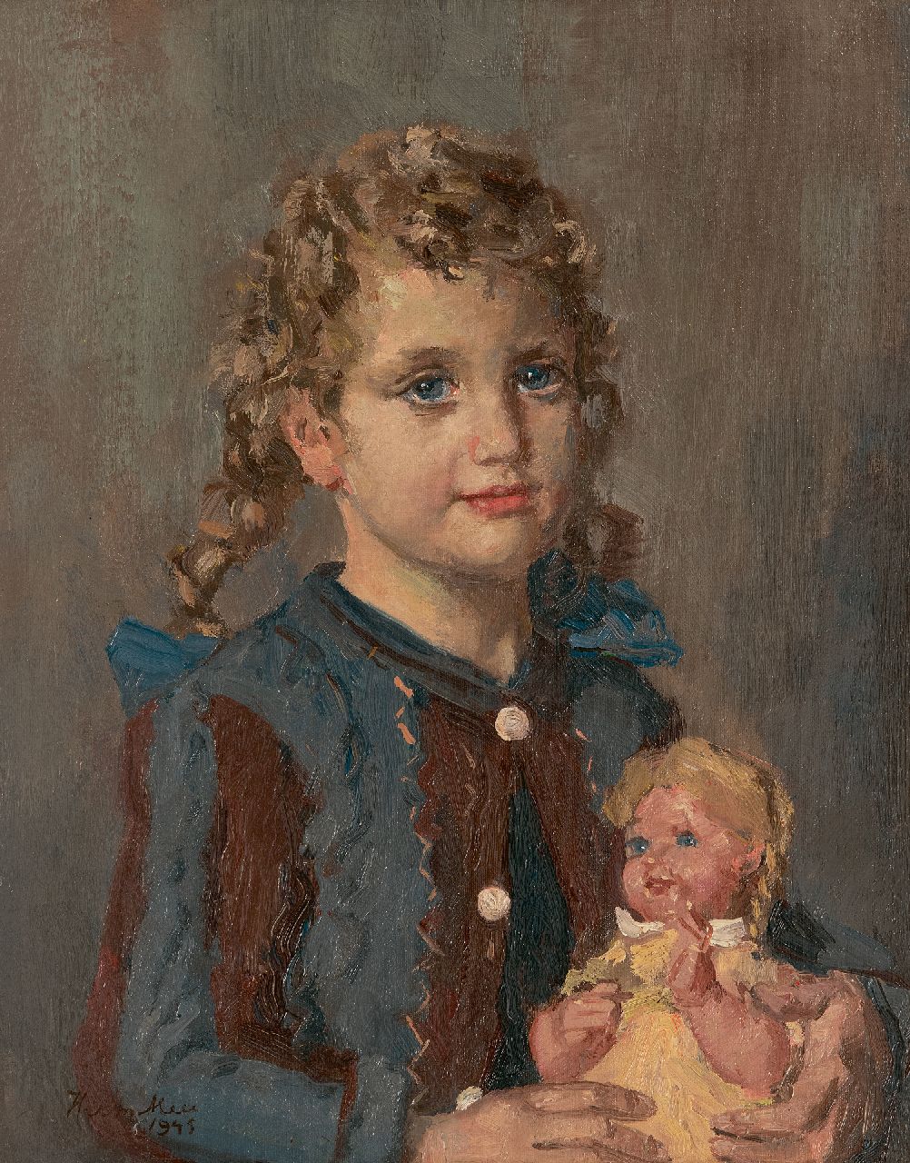 Mees H.E.  | Hermanus Ellen 'Herman' Mees | Paintings offered for sale | Portrait of a girl with a doll, oil on canvas 51.2 x 40.4 cm, signed l.l. and dated 1945, without frame