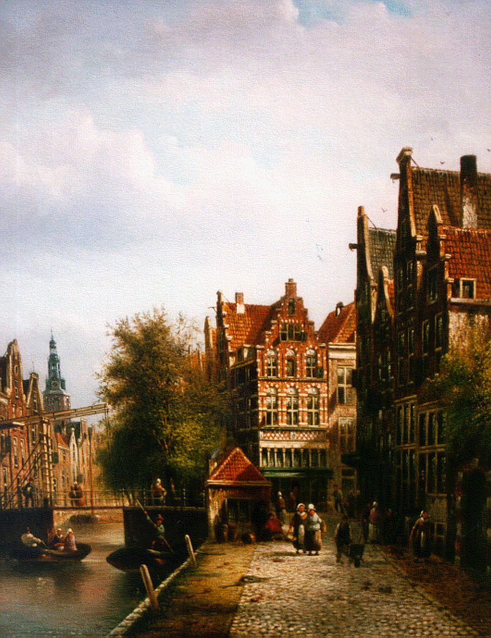 Spohler J.F.  | Johannes Franciscus Spohler, A canal in a Dutch town, oil on canvas 43.9 x 34.6 cm, signed l.r.