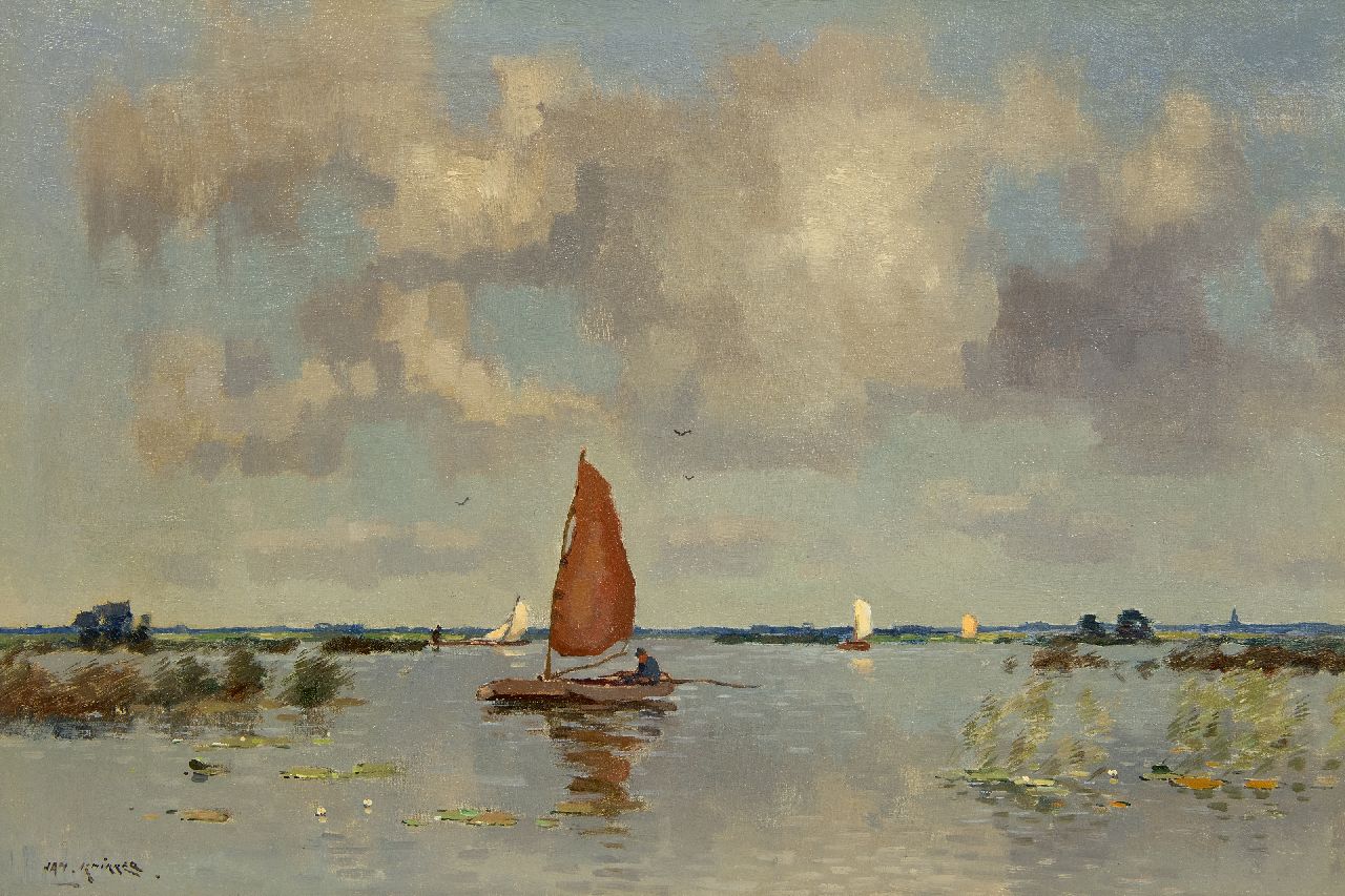 Knikker sr. J.S.  | 'Jan' Simon Knikker sr. | Paintings offered for sale | A lake with sailing boats, oil on canvas 40.4 x 60.5 cm, signed l.l.